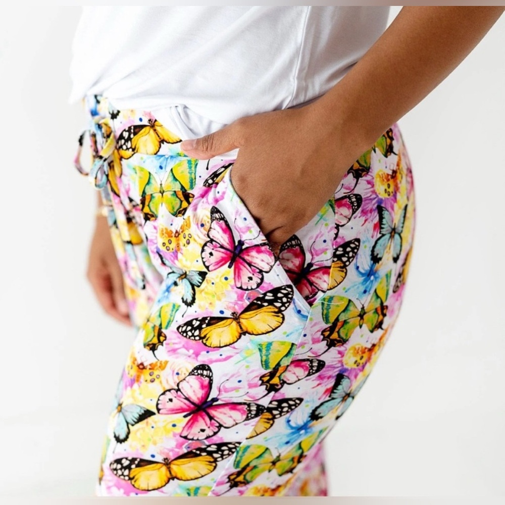 Bums & Roses Flutter Away Butterfly Print Mama Pants- Small (SOLD OUT ONLINE)